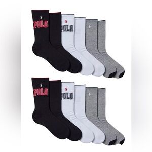 POLO RALPH LAUREN Men’s Varsity Logo Crew Sock 6-Pack  Size: 10-13